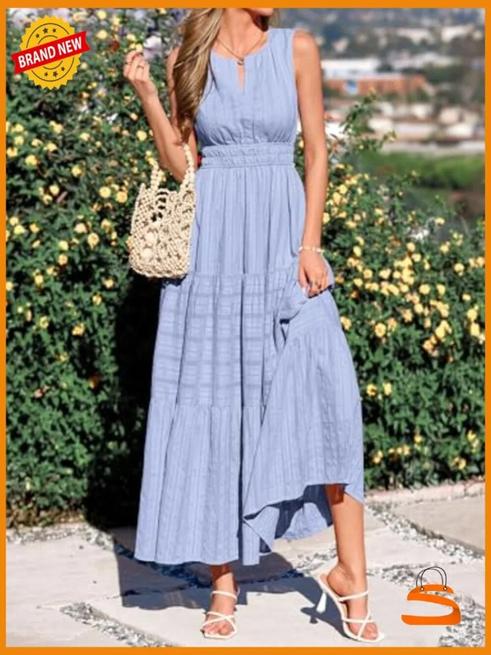 Sleeveless V-Neck Maxi Dress with Pockets Flowy Boho Casual Beach Vacation - Picture 6 of 7